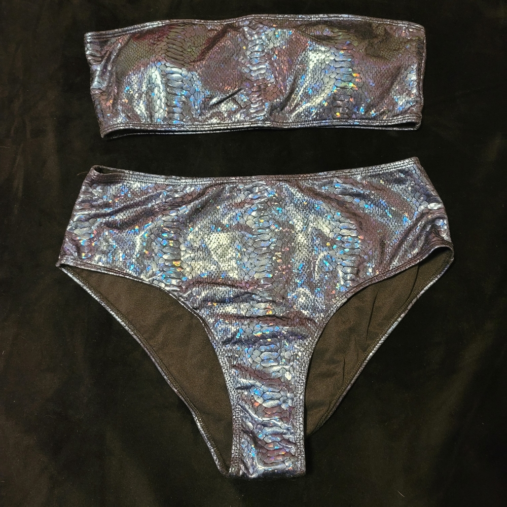 SHEIN bikini, faux snake skin. Black, 1XL